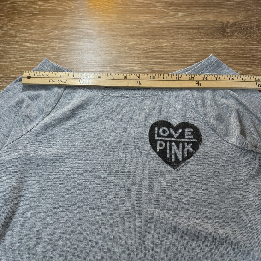 Love PINK Women's Gray Cropped Sweatshirt S Heart Logo Raglan Pullover - Picture 6 of 7